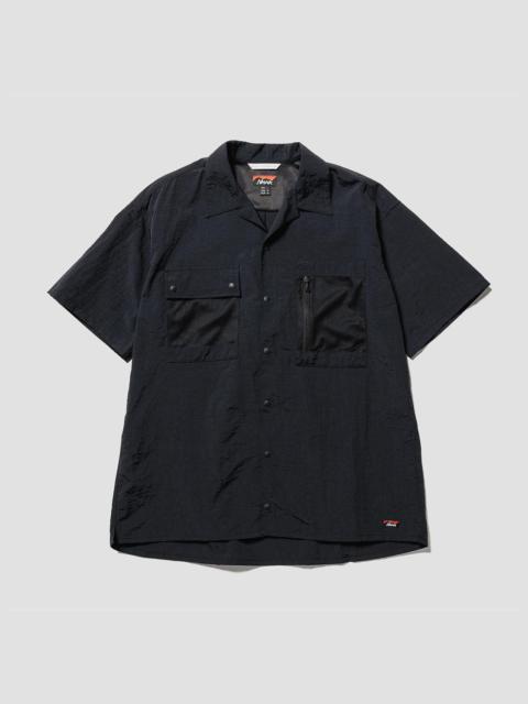 Nigel Cabourn Nanga Nylon Tusser Open Collar Shirt in Black