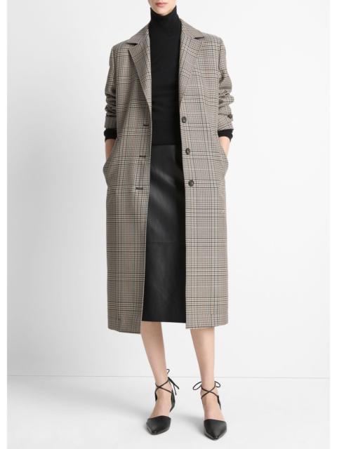 Vince Pressed Plaid Wool-Blend Car Coat