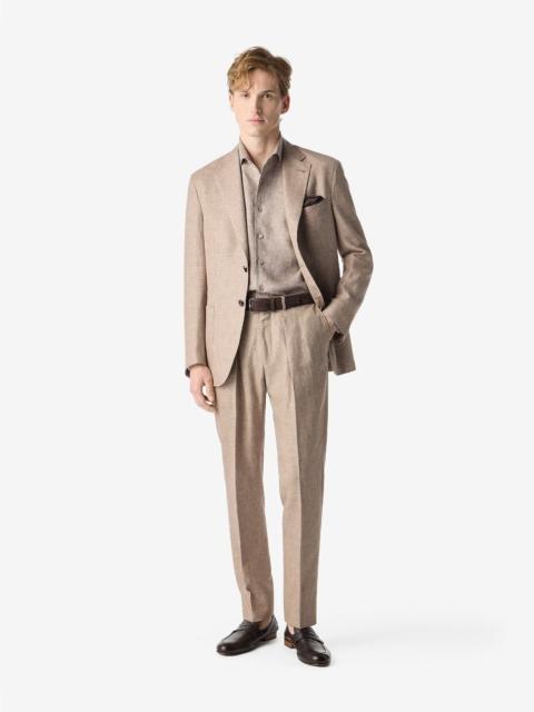 CORNELIANI Dark beige wool, linen and silk sharkskin suit
