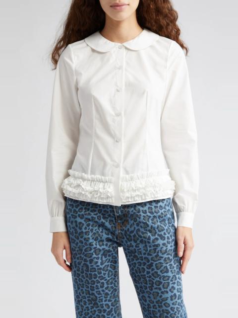 Molly Goddard Sara Ruffle Hem Cotton Button-Up Shirt