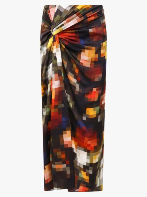 Dries Van Noten SUMA PIXEL FLORAL TIE MIDI SKIRT | BLACK/MULTI