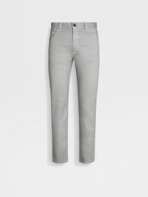 LIGHT GREY STRETCH LINEN AND COTTON ROCCIA JEANS