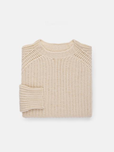 J. PRESS MADE-IN-SCOTLAND OFF WHITE LAMBSWOOL SHAKER STITCH CREW NECK SWEATER