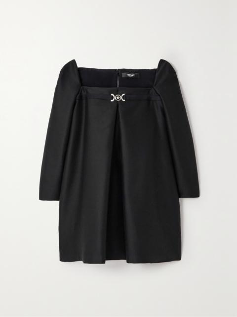 VERSACE Embellished Pleated Wool And Silk-blend Faille Mini Dress