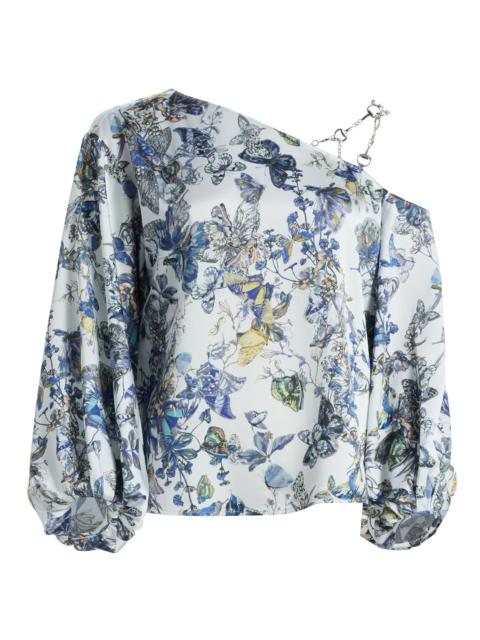 L'AGENCE Women's Asami Printed Chain One-Shoulder Blouse - Grey Watercolor Butterfly