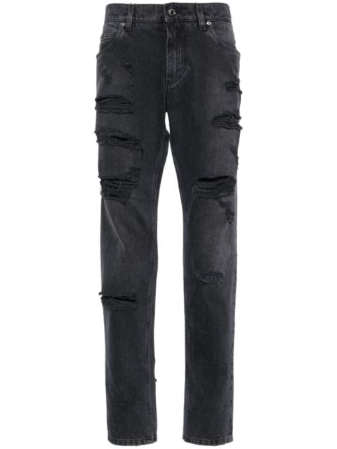 ripped-detailed cotton jeans