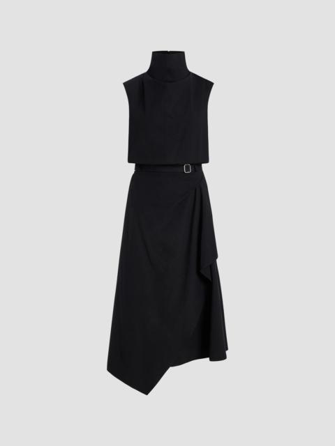 DEREK LAM 10 CROSBY Women's Debbie Asymmetric Stretch-Cotton Funnel-Neck Midi-Dress - Black