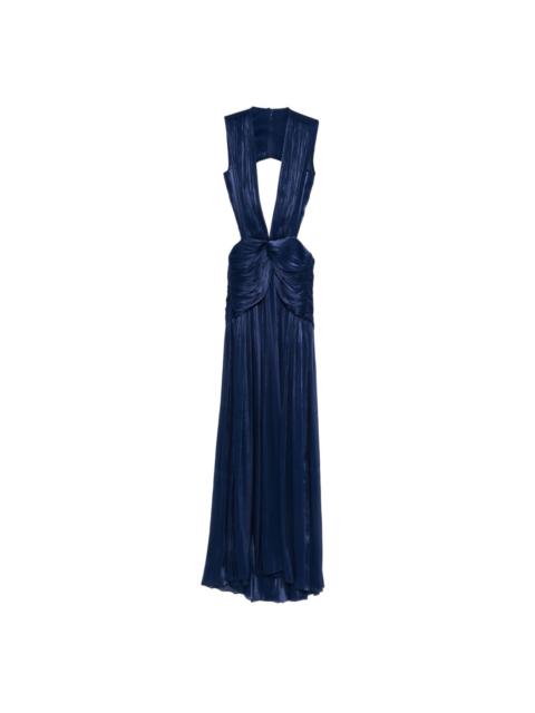 COSTARELLOS Silla pleated cowl-neck maxi dress