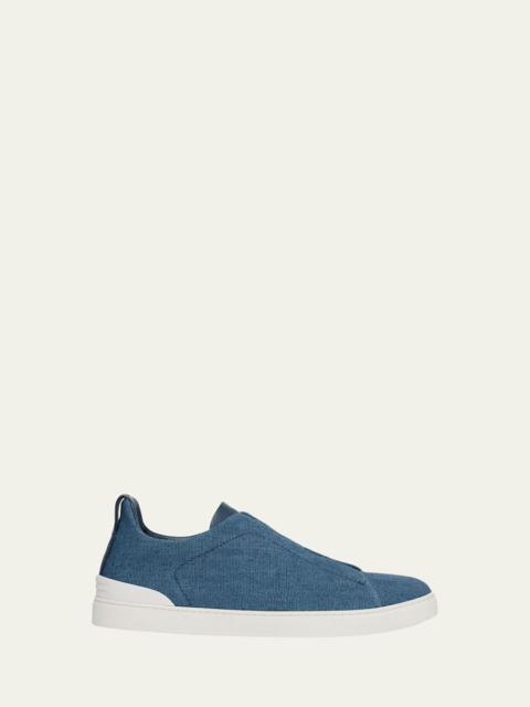 ZEGNA Men's Triple Stitch Linen Slip-On Sneakers