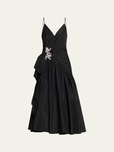 Cinq à Sept Ellette Draped Midi Dress with Crystal Accent