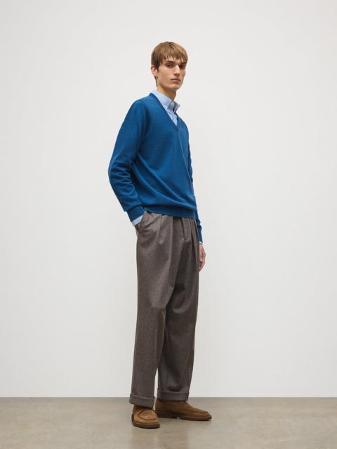 Johnstons of Elgin Reuben Blue Cashmere V Neck Jumper