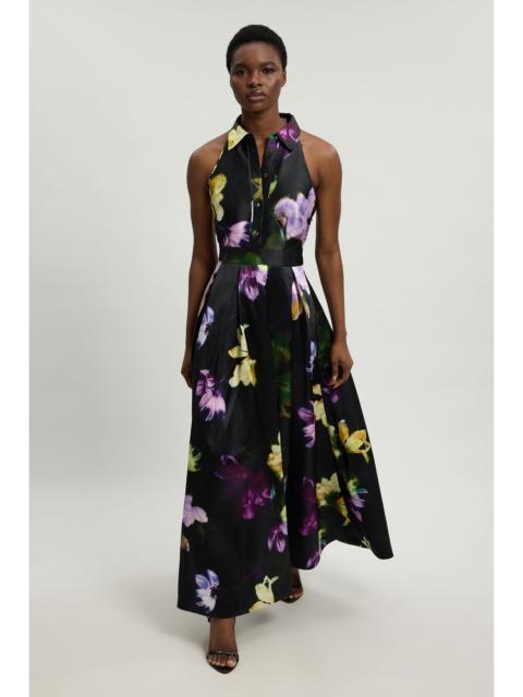 KAREN MILLEN Floral Woven Twill Collared Maxi Dress