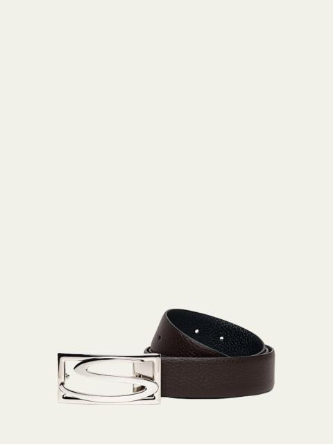 Santoni Men's Rectangle S-Buckle Reversible Leather Belt