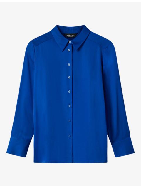 WHISTLES Long-Sleeved Collared Satin Shirt