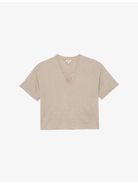 REISS Ember V-Neck Relaxed-Fit Linen T-Shirt