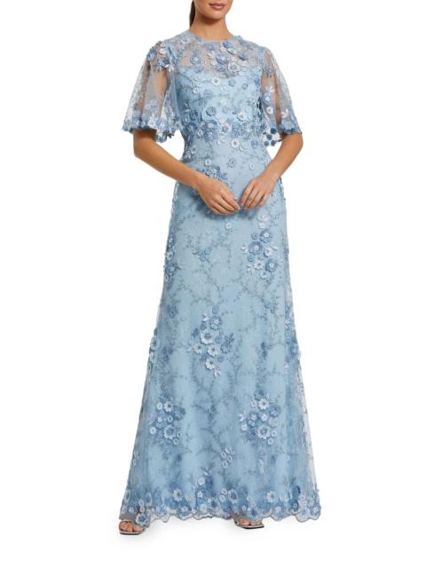 MAC DUGGAL Women's Embellished Lace Flutter-Sleeve Gown - French Blue
