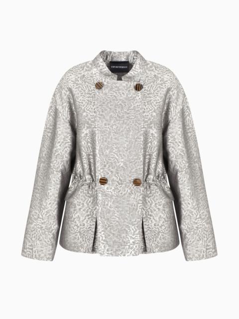 EMPORIO ARMANI CAMOUFLAGE JACQUARD LINEN-BLEND JACKET WITH DRAWSTRING