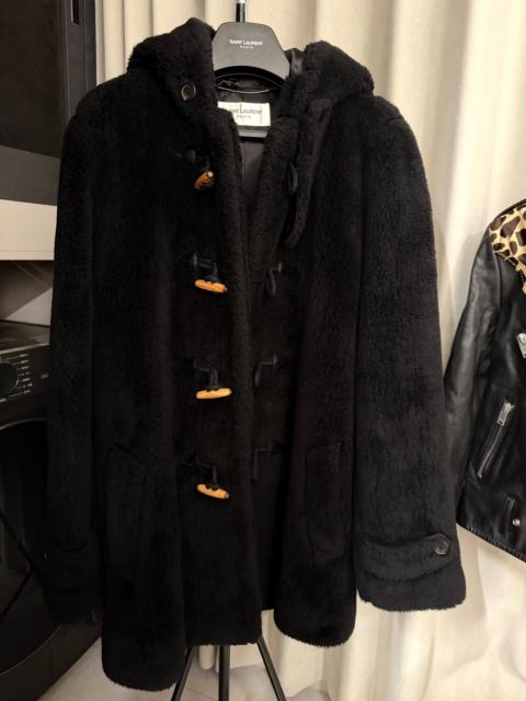 SAINT LAURENT Saint Laurent FW21 Anthony Vaccarello Horn-Buckle Hooded Wool Silk Coat