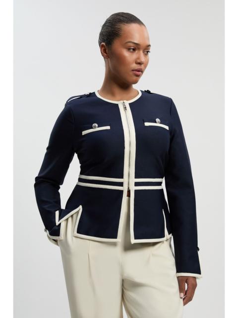 KAREN MILLEN Plus Size Figure Form Bandage Military Contrast Piping Knit Split Hem Jacket
