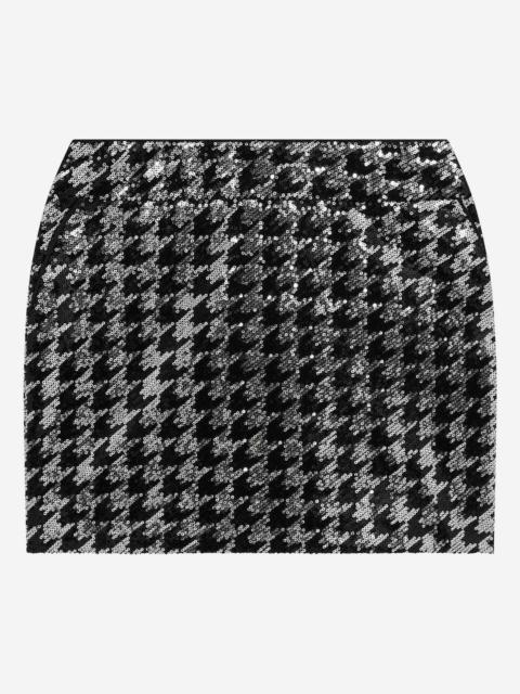 The Kooples SHORT HOUNDSTOOTH SKIRT WITH BLACK SEQUINS