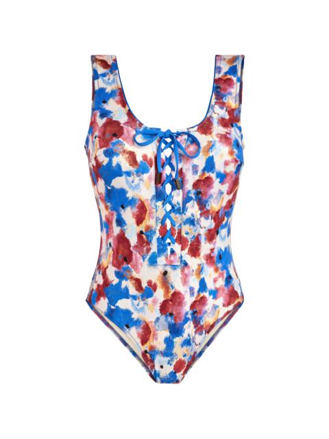 Vilebrequin Women Lace-Up One-piece Swimsuit Flowers in the Sky