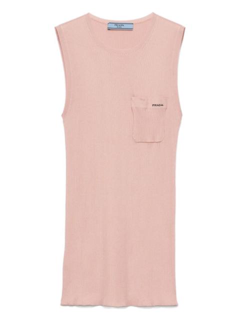 Prada ribbed patch-pocket silk top