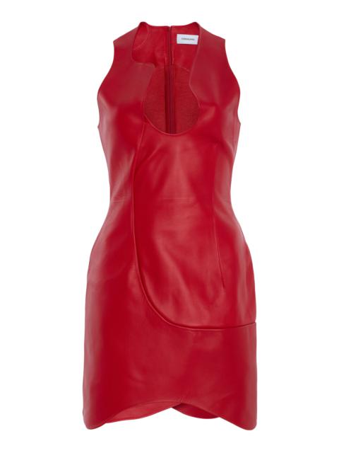 FERRAGAMO Cutaway Leather Mini Dress red