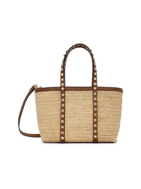 Valentino Beige Mini Rockstud Raffia Shopping Bag