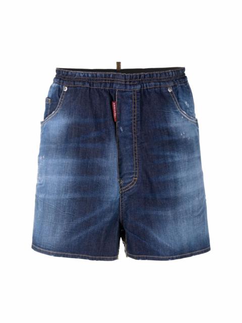 distressed panelled denim shorts