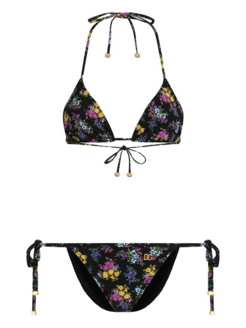 floral-print triangle bikini set