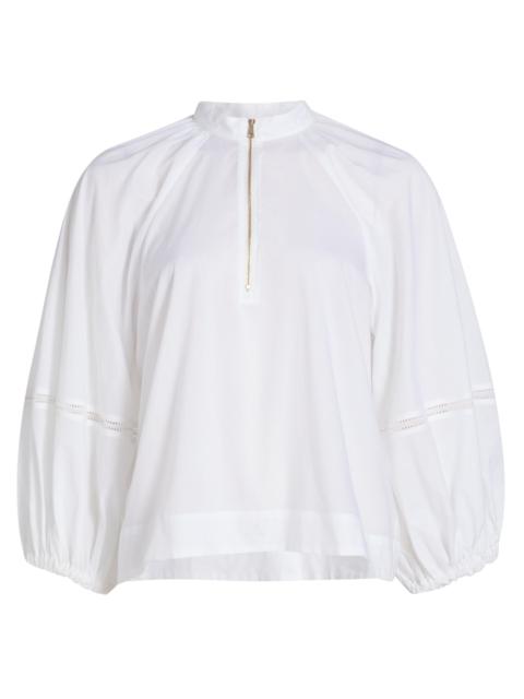FABIANA FILIPPI Women's Balloon-Sleeve Cotton Muslin Half-Zip Shirt - Bianco Ottico