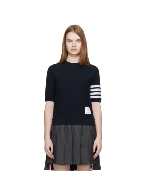 Thom Browne Navy Textured Cotton Pique 4-Bar T-shirt