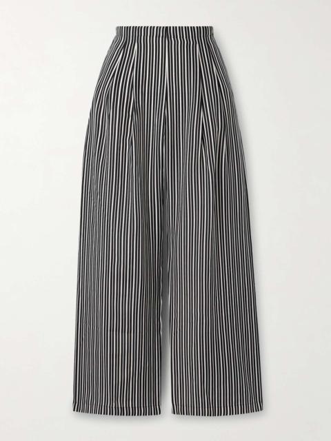 MARIA McMANUS Pleated striped recycled-crepe de chine straight-leg pants Black
