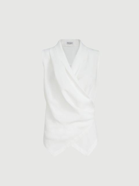 Brunello Cucinelli Viscose and linen fluid twill vest with monili