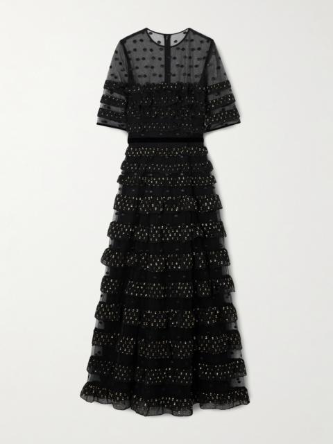 COSTARELLOS Ruffled Fil Coupé Tulle And Chiffon Midi Dress