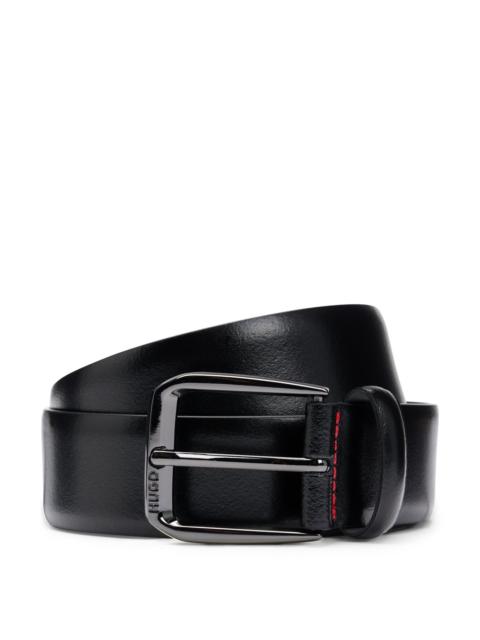 HUGO ITALIAN-LEATHER BELT WITH BRANDED BUCKLE