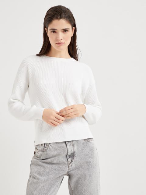 Cotton English rib sweater with monili