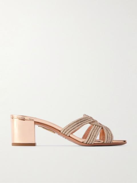 AQUAZZURA Felix 50 crystal-embellished mirrored-leather mules Rose gold
