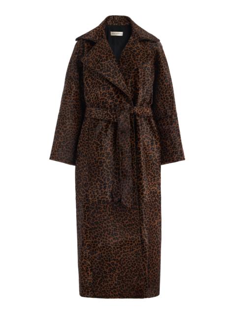 NOUR HAMMOUR Althea Leopard Ponyhair Trench Coat animal