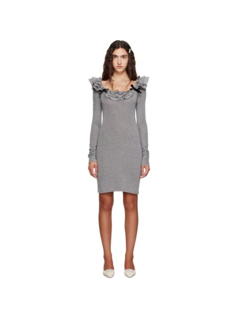 SHUSHU/TONG Gray Lace Trim Stretch Fitted Minidress
