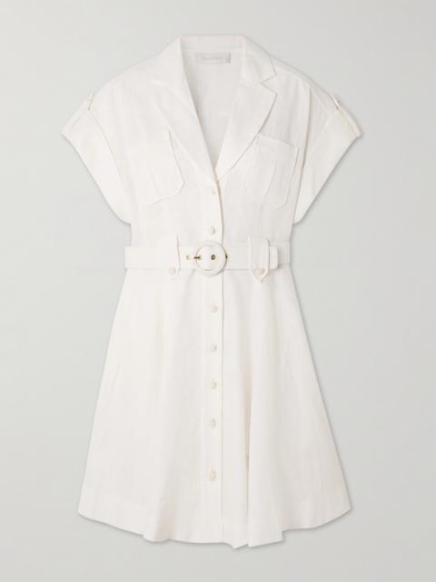Zimmermann Awaken Belted Linen Mini Shirt Dress