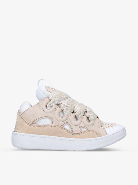 Curb lace-up leather, suede and mesh low-top trainers
