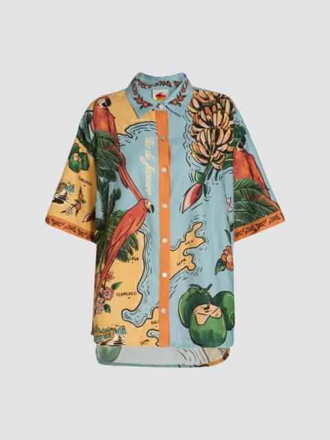 FARM RIO Women's Beaches Path Linen-Blend Shirt - Blue