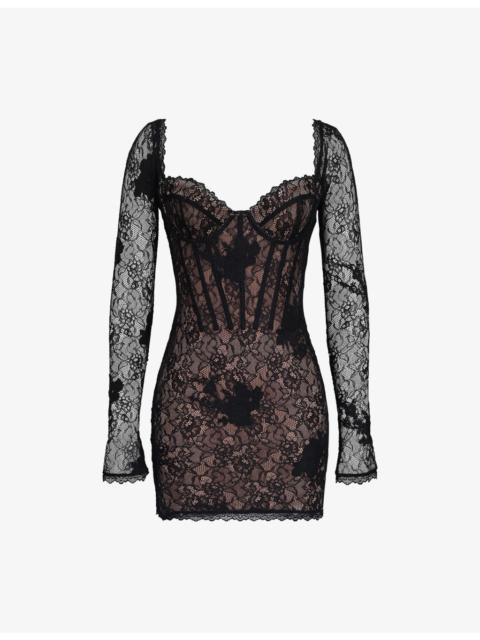 House of CB Lucienne Stretch Floral-Lace Mini Dress