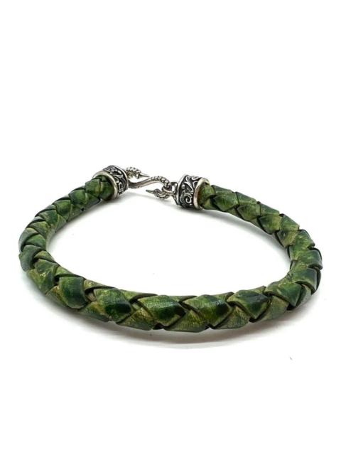 Other Designers Other - Rockertype braided leather Bracelet with silver Clasp Green