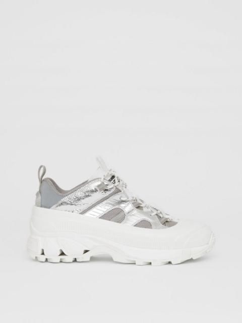 Burberry Metallic Leather, Nylon and Mesh Arthur Sneakers