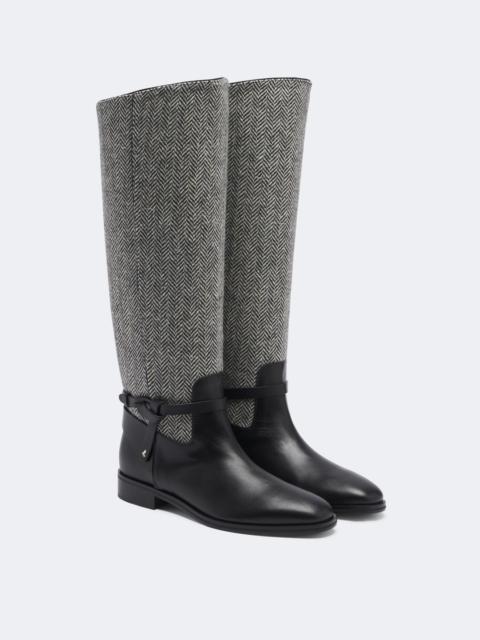 JIMMY CHOO Lawton herringbone and leather knee-high boots