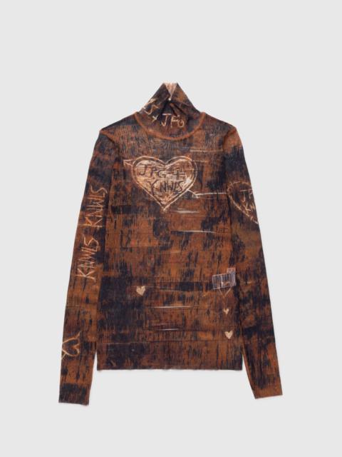 Jean Paul Gaultier – High Neck Longsleeve Printed Wood Top Brown/Ecru