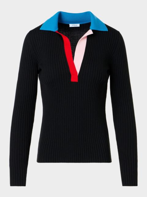 AKRIS Colorblock Rib Knit Polo Sweater