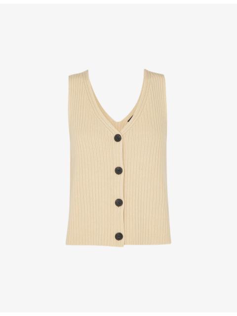 WHISTLES Button-front V-neck stretch-cotton tank
